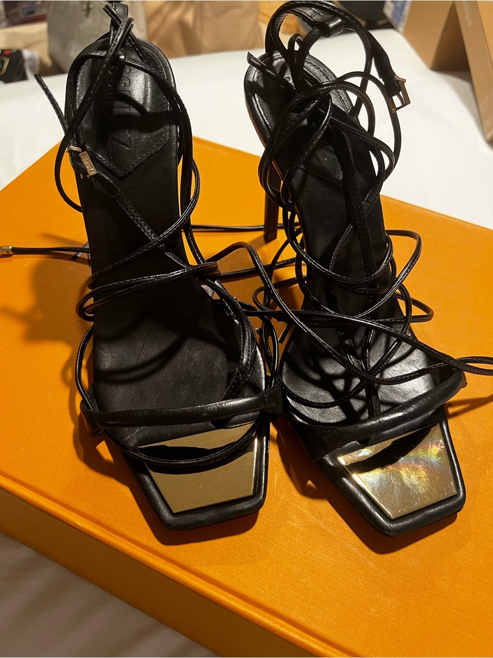 Schultz Black Strappy Lace-Up High Heel Sandals